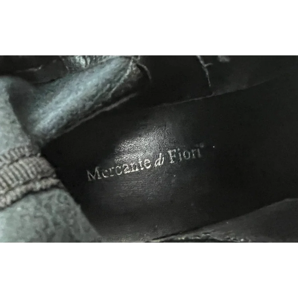 Mercante di Fiori Tall Black Boot Lug Sole Ankle Zip‎ Light Stretch Calf, 38/7.5